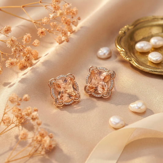 Zaraab Square Halo Crystal Earrings