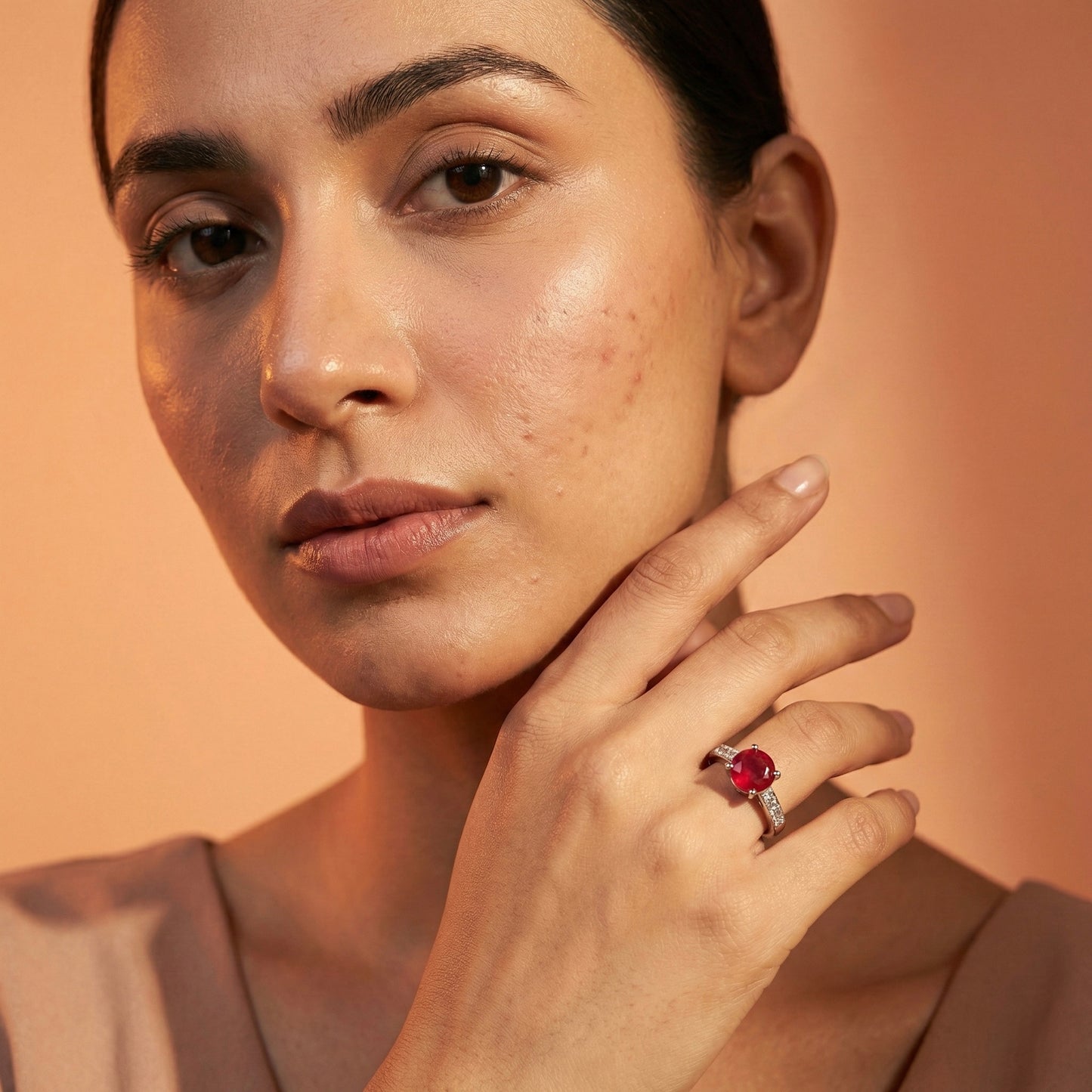 Zaraab Curve Ruby Stone Ring (Silver Edition)