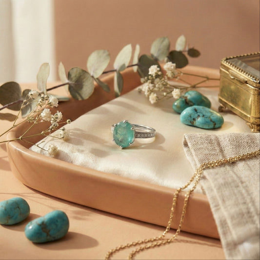 Zaraab Oval Aqua Stone Ring (Silver Edition)