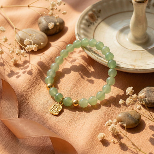 Sage Green Beaded Bracelet with Gold Charm