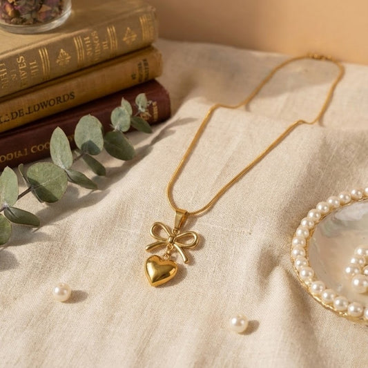 Zaraab Arabella Bow & Heart Necklace