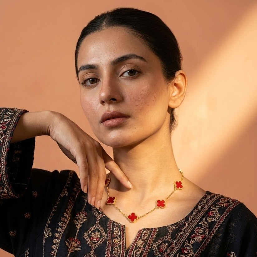 Zaraab Scarlet Fortune Clover Necklace