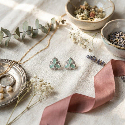 Zaraab Serene Mint Trefoil Studs