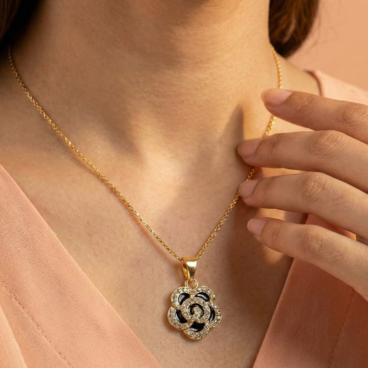 Zaraab Black Petal Crystal Necklace