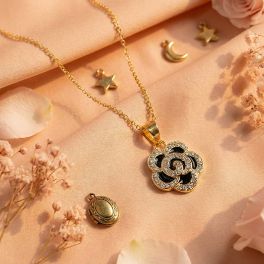 Zaraab Black Petal Crystal Necklace