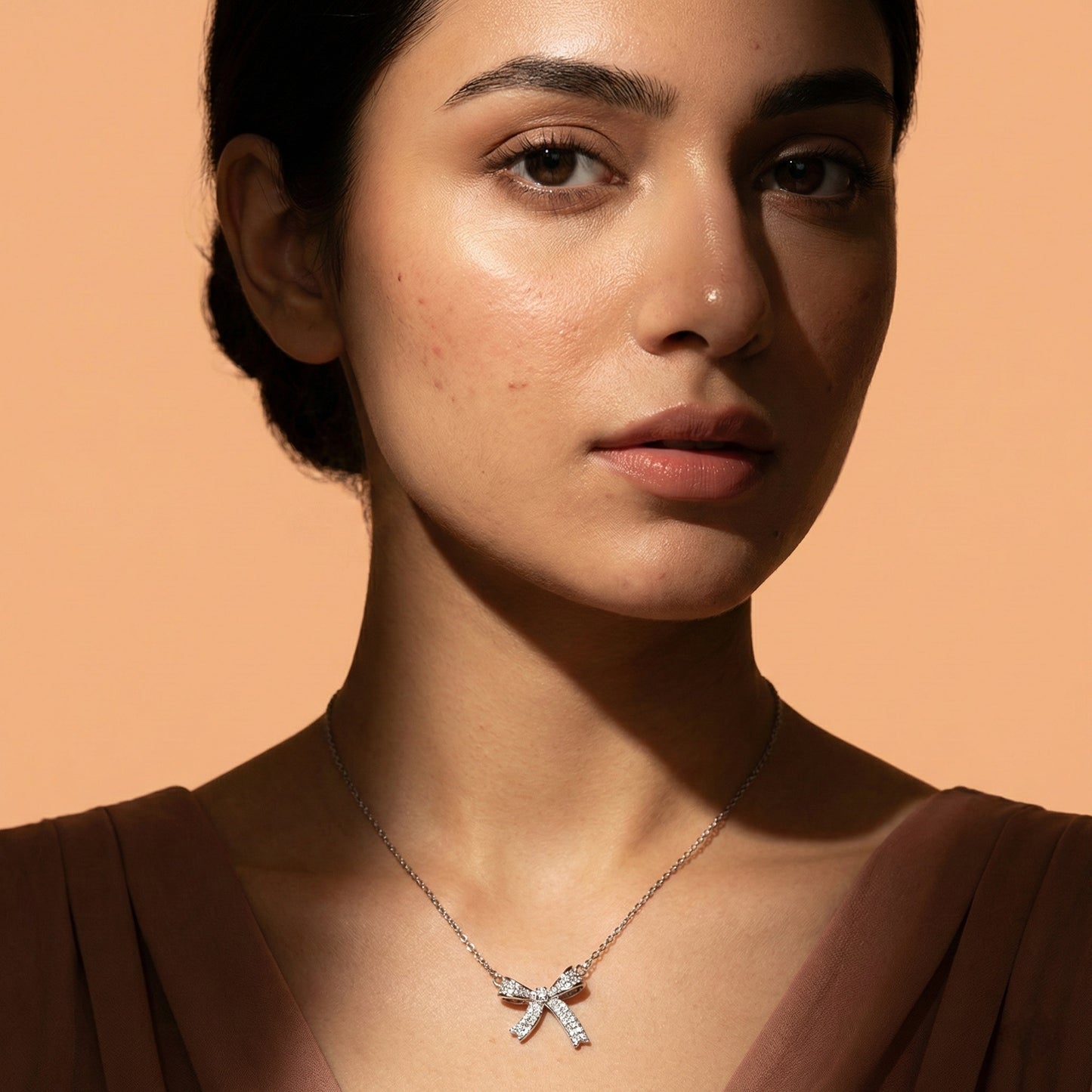 Zaraab Silver Crystal Bow Necklace