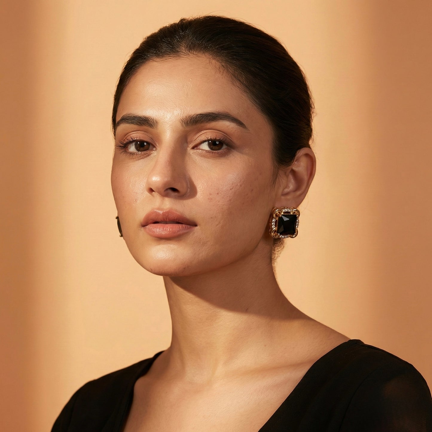 Zaraab Midnight Geo Studs – Black & Gold Art Deco Earrings