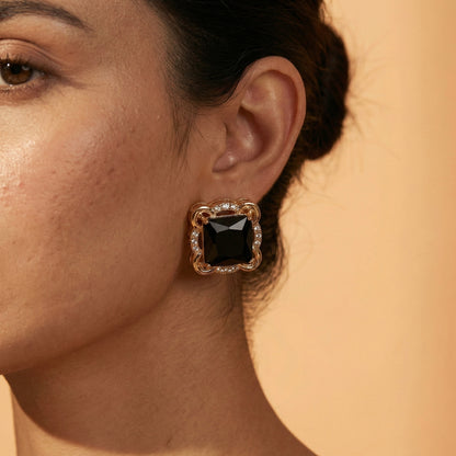 Zaraab Midnight Geo Studs – Black & Gold Art Deco Earrings
