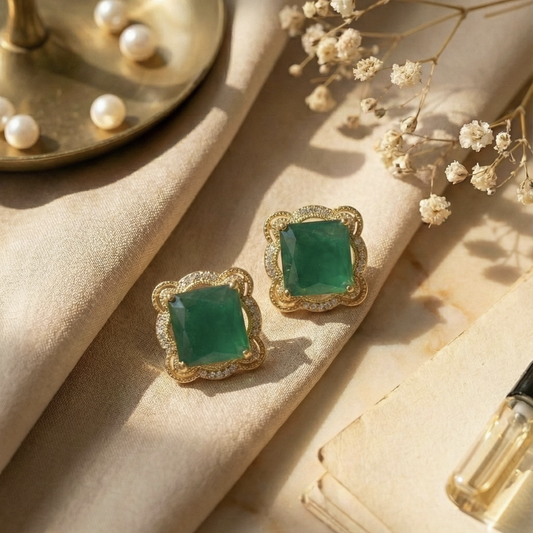 Zaraab Royal Emerald Geo Studs