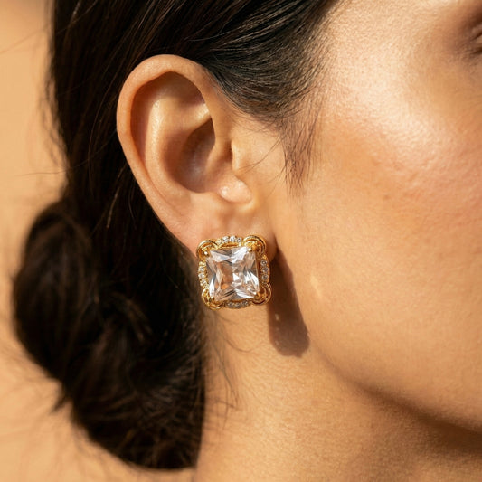 Zaraab Poet’s Square Studs – White Crystal