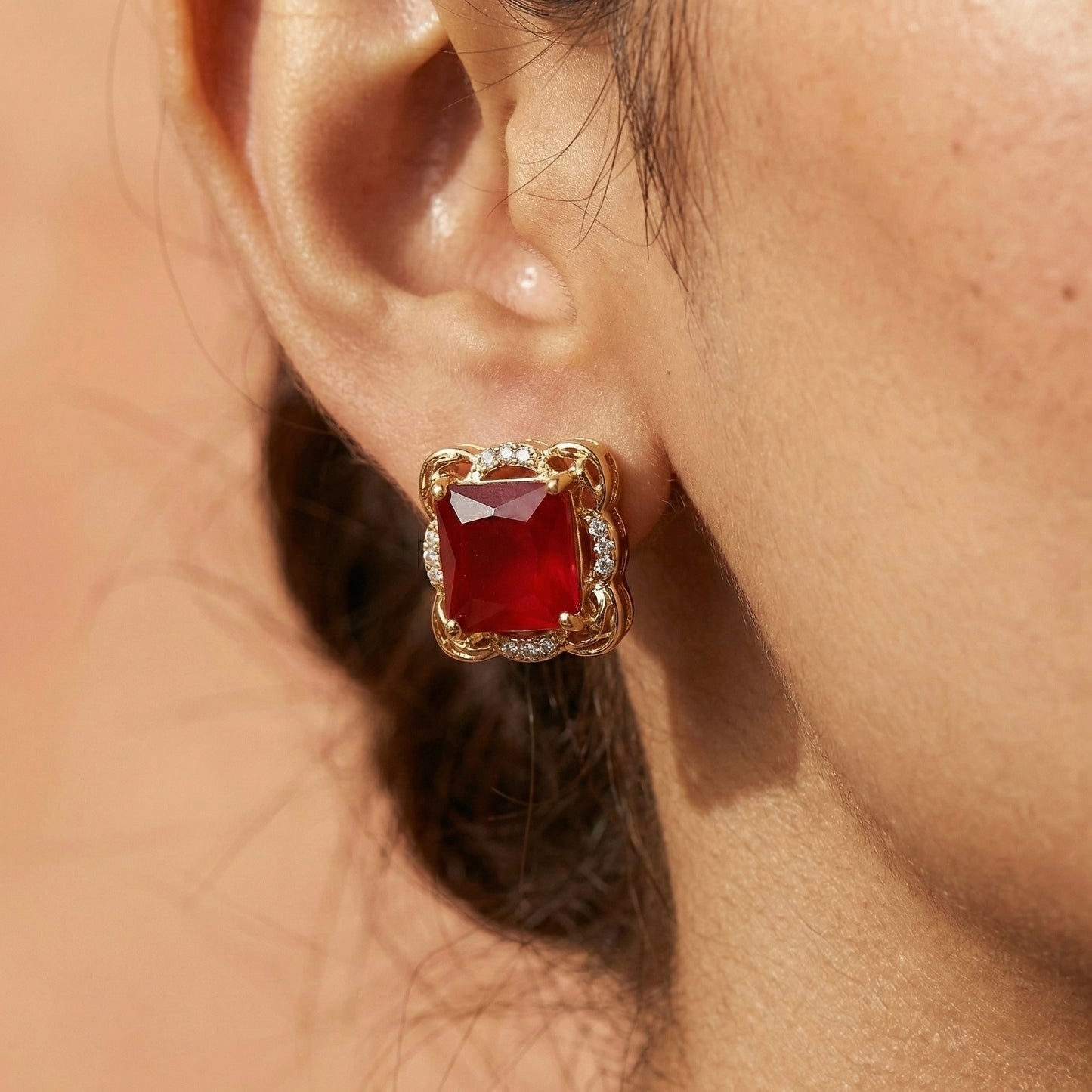 Zaraab Square Ruby Red Crystal Earrings