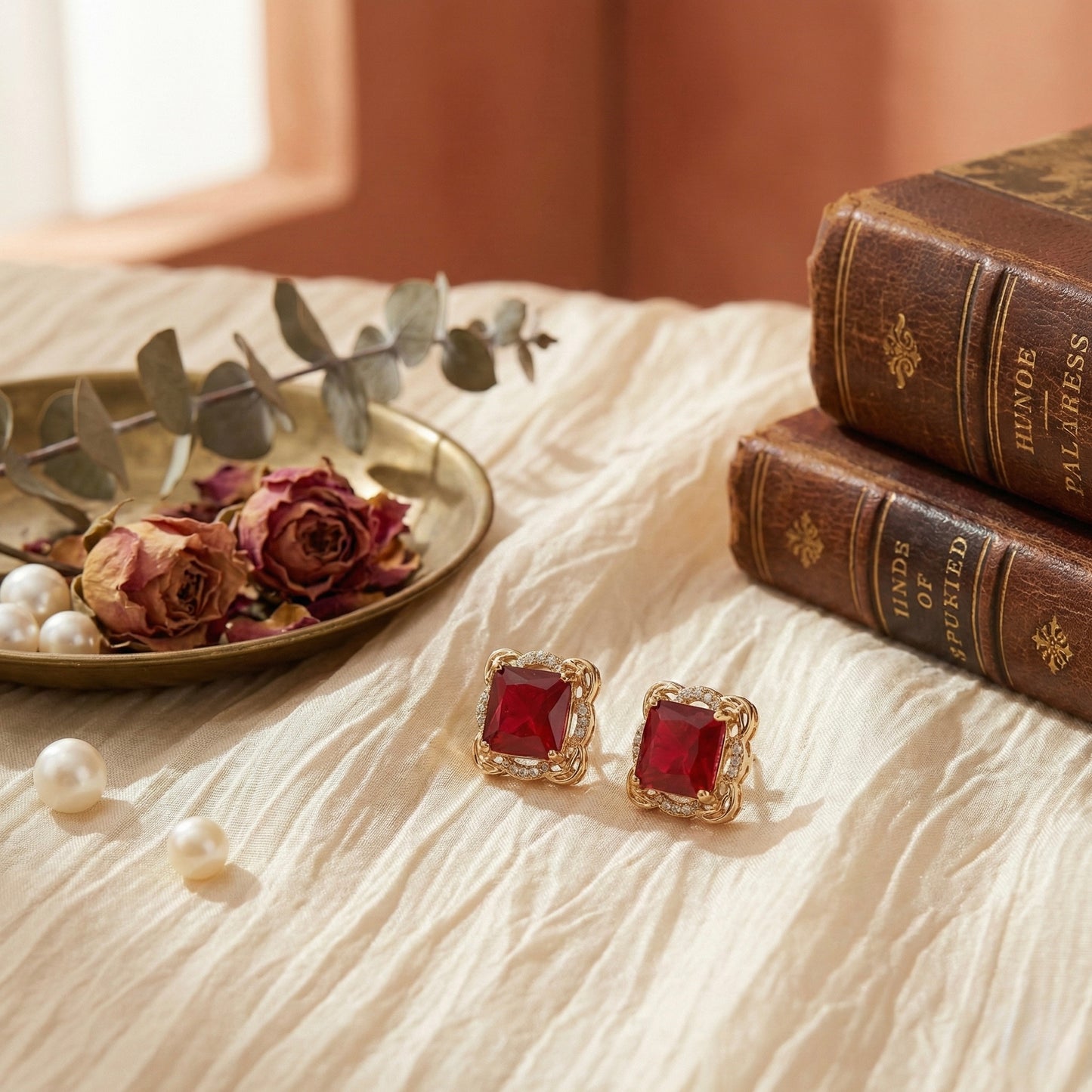 Zaraab Square Ruby Red Crystal Earrings
