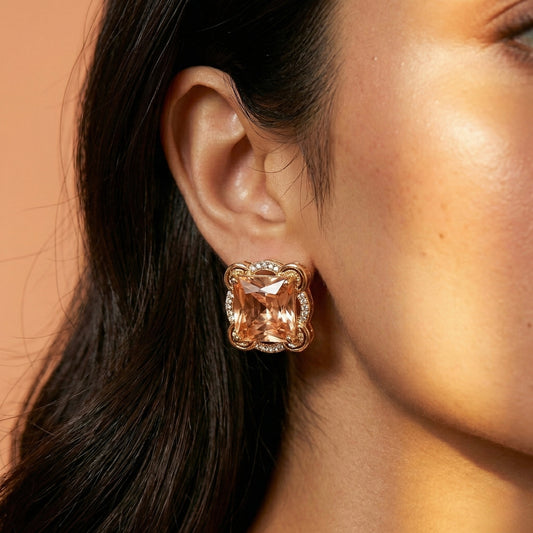 Zaraab Square Halo Crystal Earrings