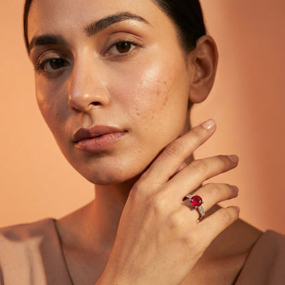 Zaraab Curve Ruby Stone Ring (Silver Edition)