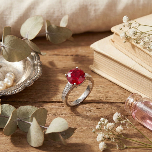 Zaraab Curve Ruby Stone Ring (Silver Edition)