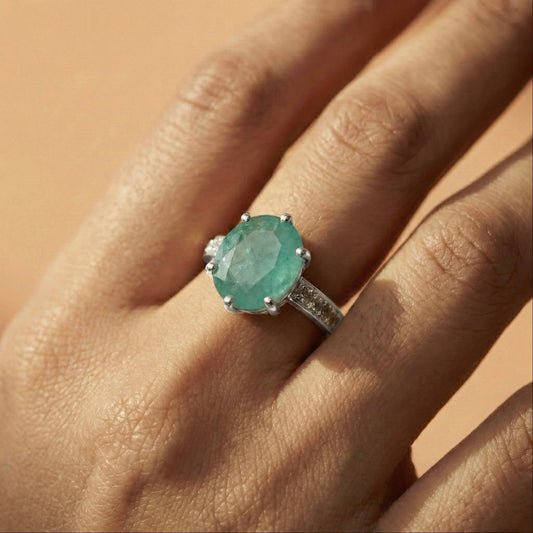 Zaraab Oval Aqua Stone Ring (Silver Edition)