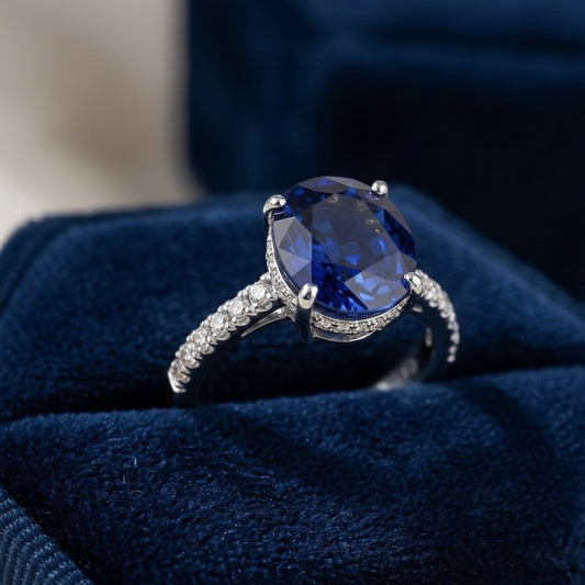 Zaraab Oval Blue Stone Ring (Silver Edition)