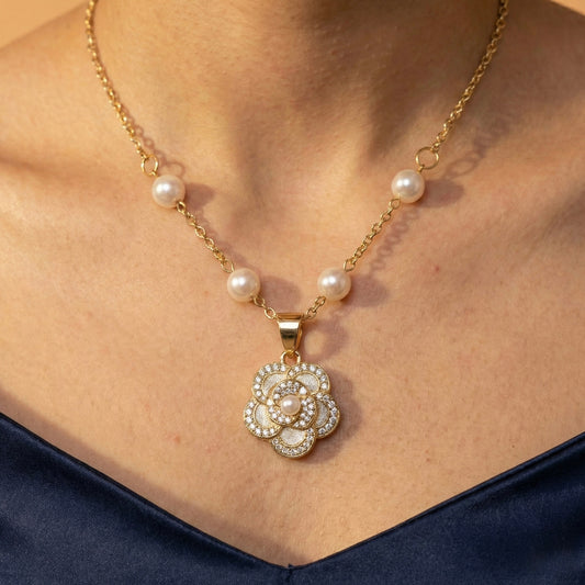 Zaraab White Petal Crystal Necklace