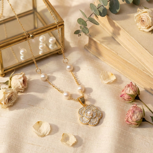 Zaraab White Petal Crystal Necklace