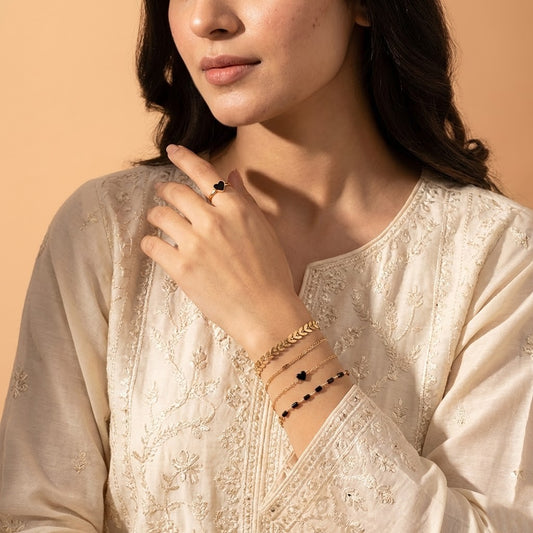 The Midnight Love Stack | Minimalist Gold & Black Charm Bracelets