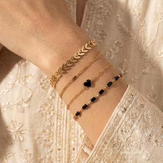 The Midnight Love Stack | Minimalist Gold & Black Charm Bracelets
