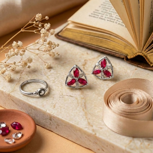 Zaraab Scarlet Trinity Marquise Earrings