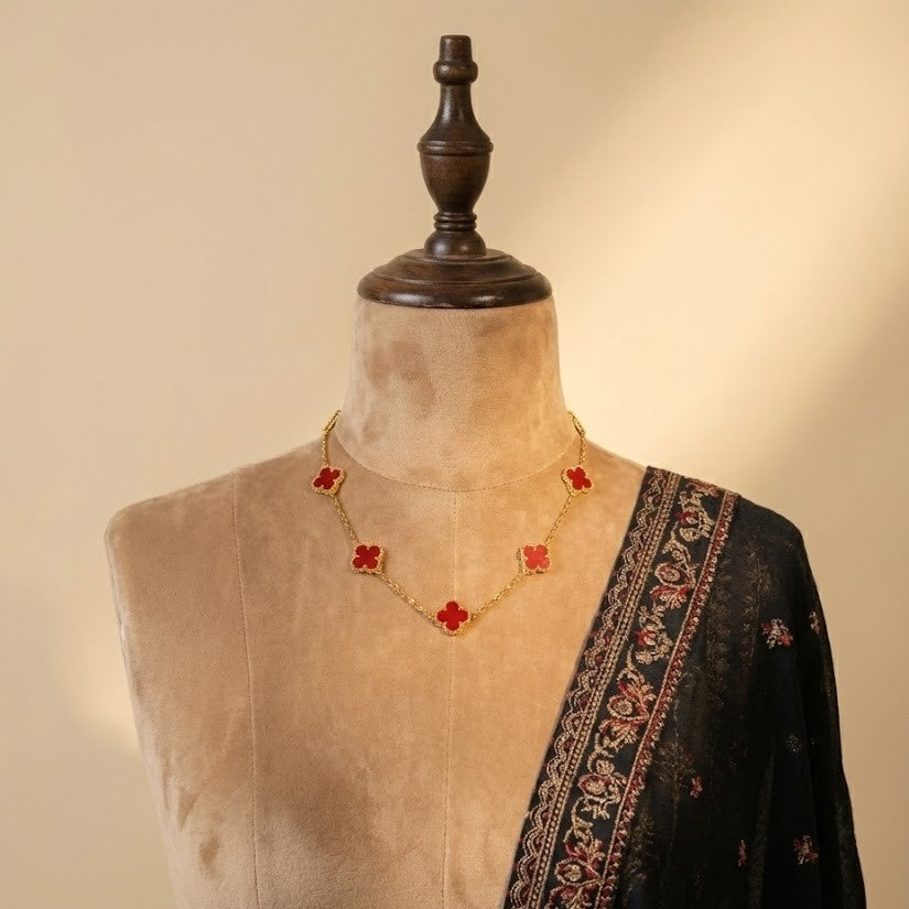 Zaraab Scarlet Fortune Clover Necklace