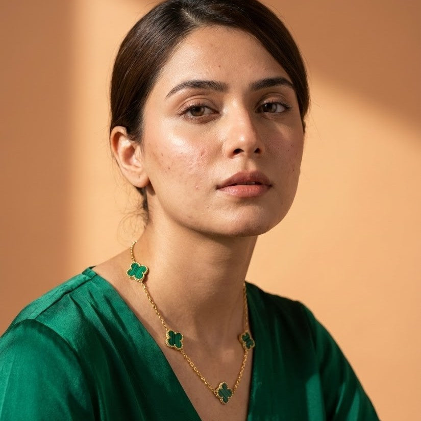 Zaraab Verdant Malachite Clover Necklace