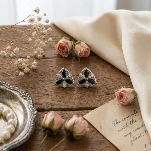 Zaraab Midnight Bloom Trefoil Earrings