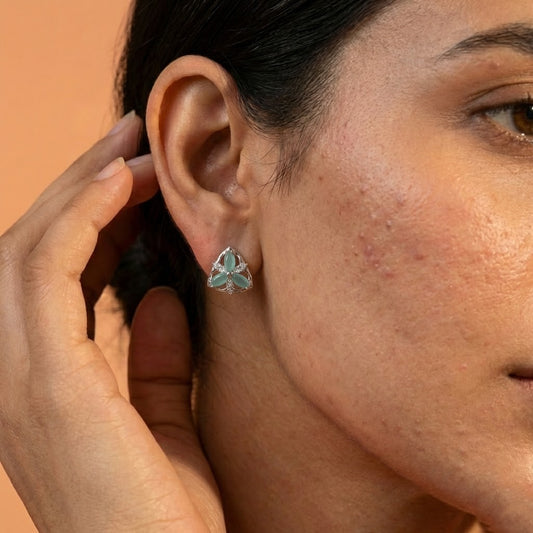 Zaraab Serene Mint Trefoil Studs