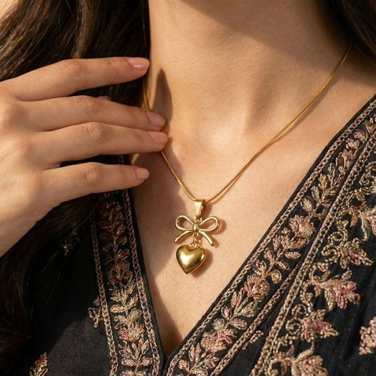 Zaraab Arabella Bow & Heart Necklace