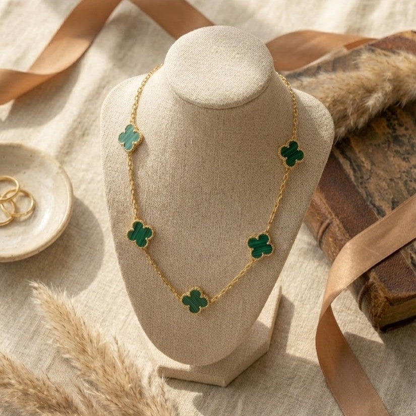 Zaraab Verdant Malachite Clover Necklace