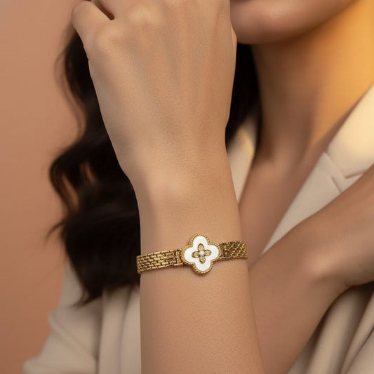 Zaraab White Clover Brick-Link Bracelet