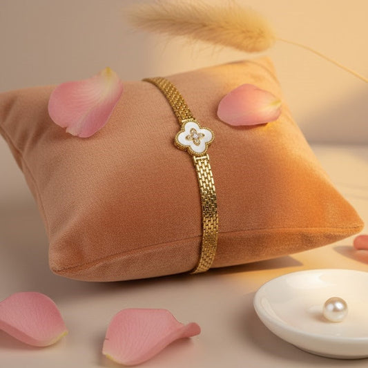Zaraab White Clover Brick-Link Bracelet