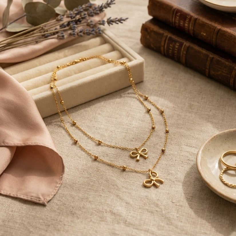 Zaraab Aurelia Double-Strand Bow Necklace