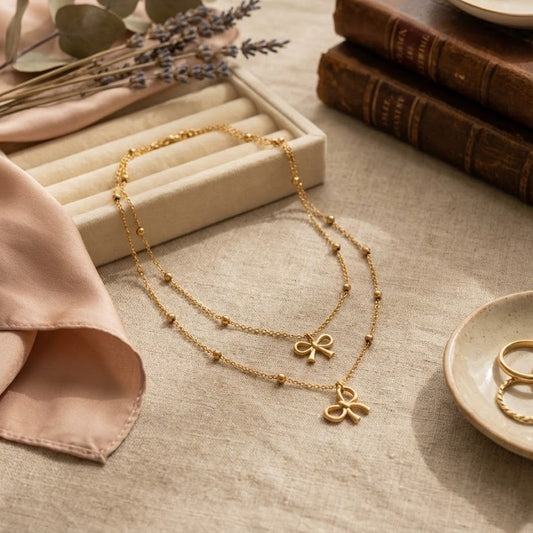 Zaraab Aurelia Double-Strand Bow Necklace
