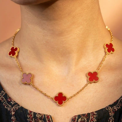 Zaraab Scarlet Fortune Clover Necklace